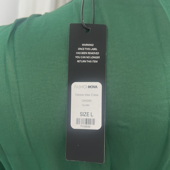 HUNTER GREEN MAXI DRESS, SIZE LARGE,LINED, DOUBLE SPLIT - Picture 9 of 9